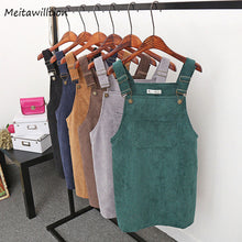 Load image into Gallery viewer, 2019 Women Retro Corduroy Dress Autumn Spring Suspender Sundress Sarafan Loose Vest Overall Dress Female Natural Casual Dresses