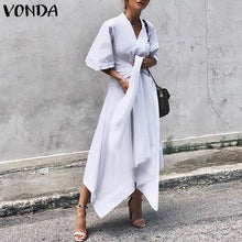 Load image into Gallery viewer, VONDA Fashion 2019 Summer Dress Vintage Long Maxi Dress Women Short Sleeve Sexy V Neck Asymmetrical High Waist Party Vestidos