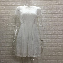 Load image into Gallery viewer, Short Sleeve Lace Patchwork Hollow Dress Women O-neck Breathable A-line Mini Dresses Ladies Fashion Elegant Party Dress Summer