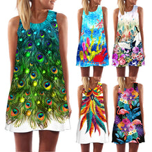 Load image into Gallery viewer, Ehuanhood Sleeveless Boho Beach Dress Women Floral Feather Print 2019 Summer Dress New Mini  Casual Dresses for Ladies Vestidos