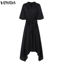 Load image into Gallery viewer, VONDA Fashion 2019 Summer Dress Vintage Long Maxi Dress Women Short Sleeve Sexy V Neck Asymmetrical High Waist Party Vestidos