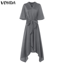 Load image into Gallery viewer, VONDA Fashion 2019 Summer Dress Vintage Long Maxi Dress Women Short Sleeve Sexy V Neck Asymmetrical High Waist Party Vestidos