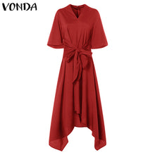 Load image into Gallery viewer, VONDA Fashion 2019 Summer Dress Vintage Long Maxi Dress Women Short Sleeve Sexy V Neck Asymmetrical High Waist Party Vestidos