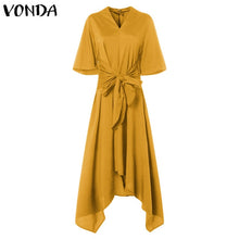 Load image into Gallery viewer, VONDA Fashion 2019 Summer Dress Vintage Long Maxi Dress Women Short Sleeve Sexy V Neck Asymmetrical High Waist Party Vestidos
