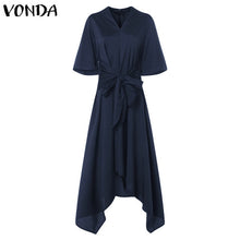 Load image into Gallery viewer, VONDA Fashion 2019 Summer Dress Vintage Long Maxi Dress Women Short Sleeve Sexy V Neck Asymmetrical High Waist Party Vestidos